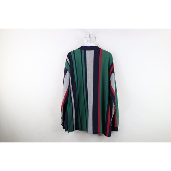 Vtg 90s Streetwear Mens Large Faded Striped Color Block Long Sleeve Rugby Polo - Picture 12 of 14